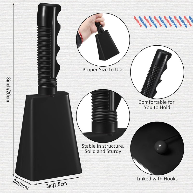 Fiada 12 Pcs Cow Bell 8 Inch Noise Makers for Sporting Events Loud Hand Bell Musical Cheering Cowbell with Handle for Football Classroom Graduation School Events (Black) - Image 2